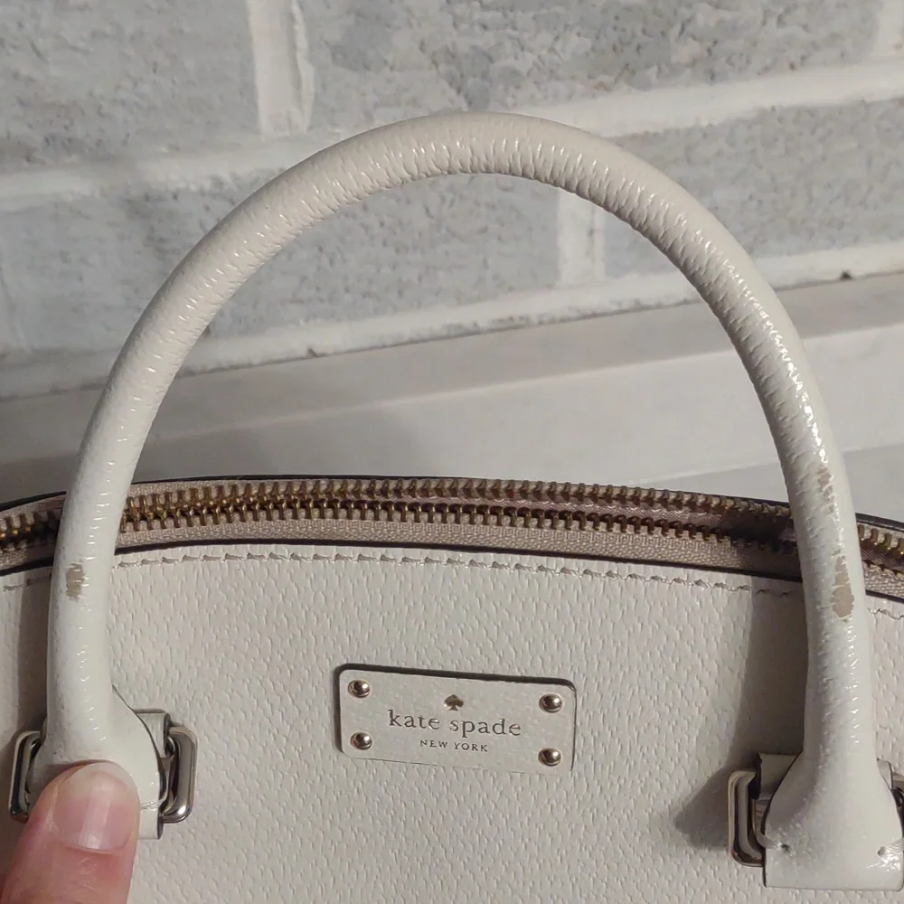 Kate Spade 100% Cow Leather Grove Street Carli Pink Cream White Satchel Handbag